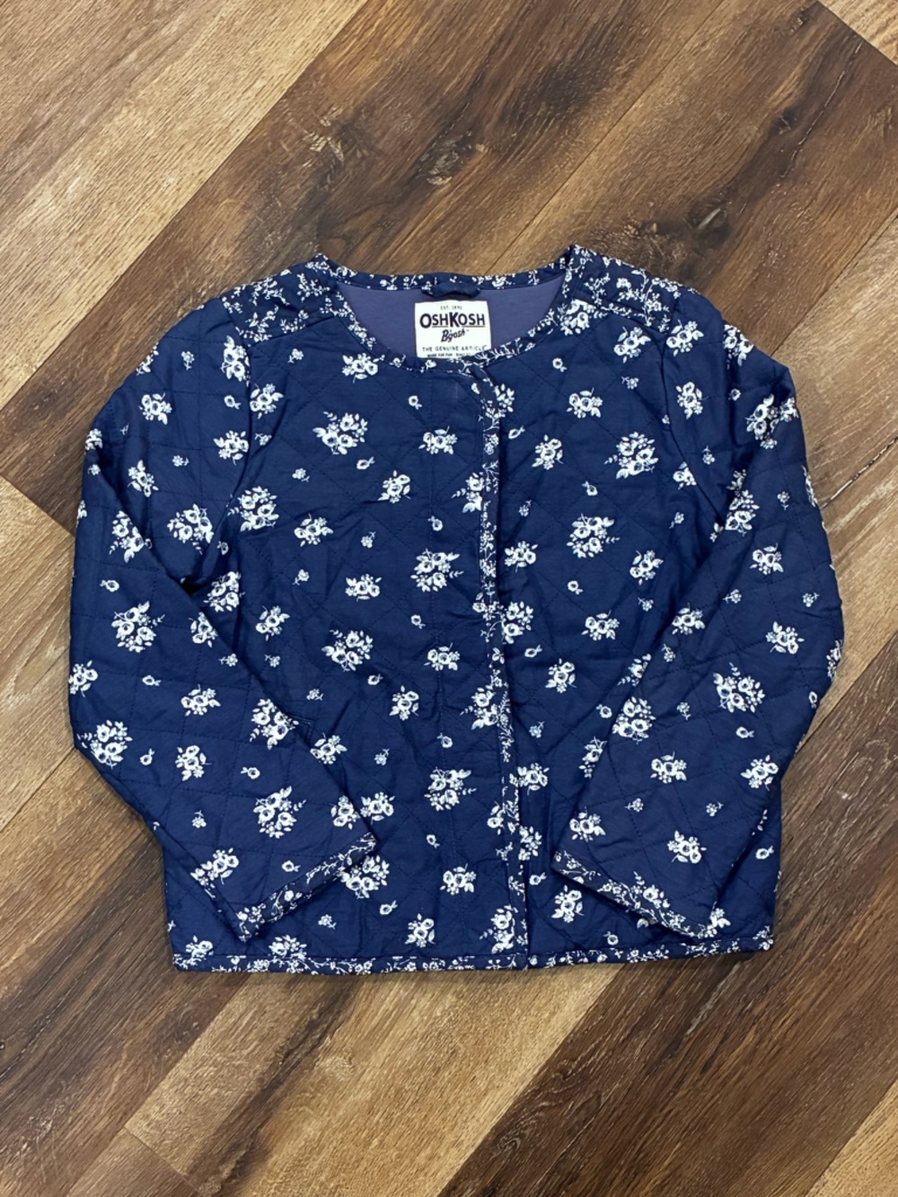 Oshkosh Blue Floral Quilted Jacket Coat Pockets Fall Outfit 7 Girl